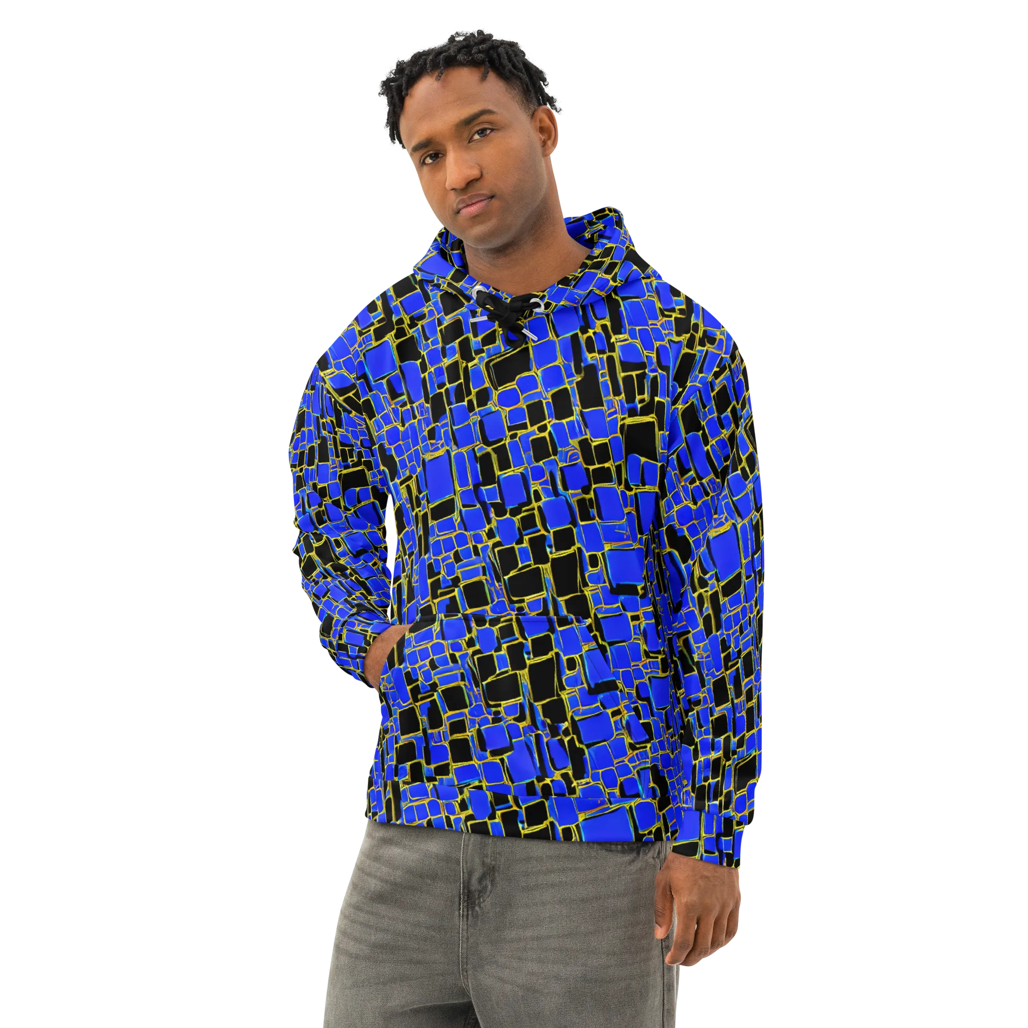 Blue Gold Matrix on Cotton Hoodie — Left Front