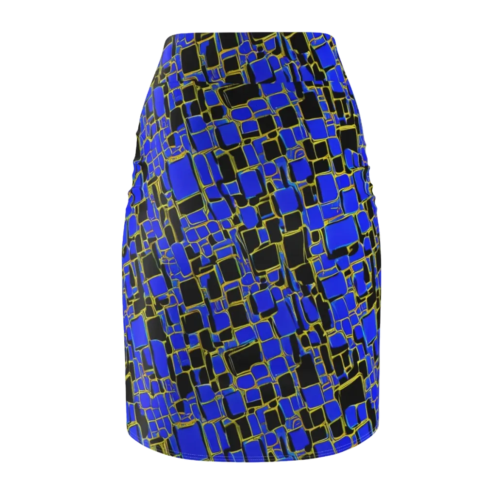 Blue Gold Matrix on Pencil Skirt — Back