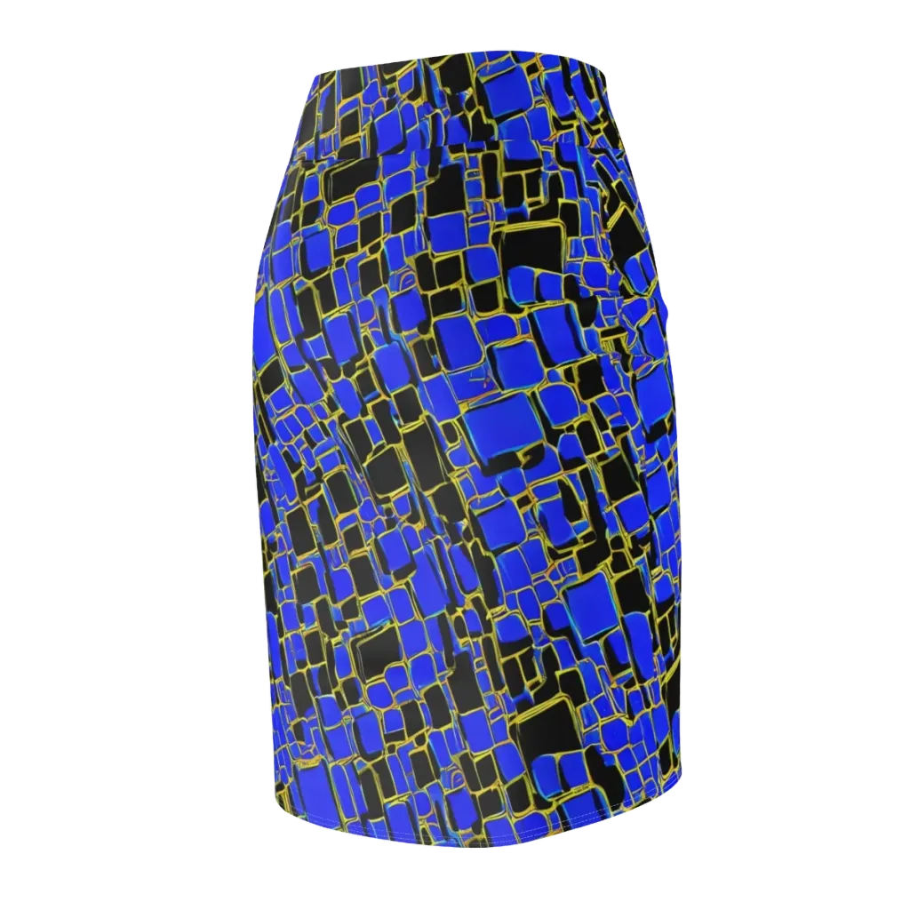 Blue Gold Matrix on Pencil Skirt — Back Side