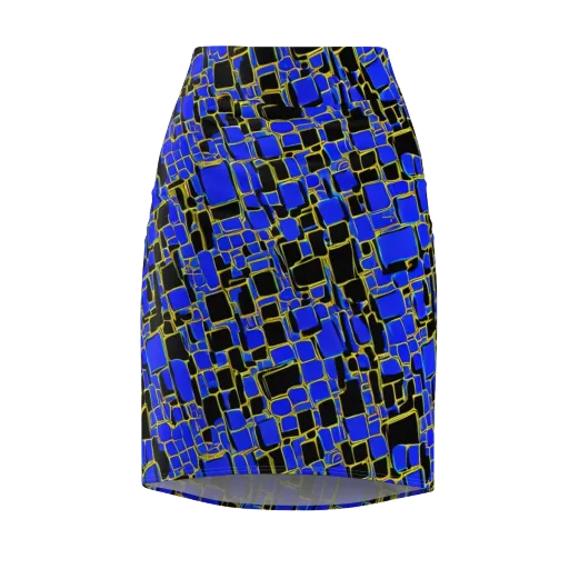 Blue Gold Matrix on a Pencil Skirt