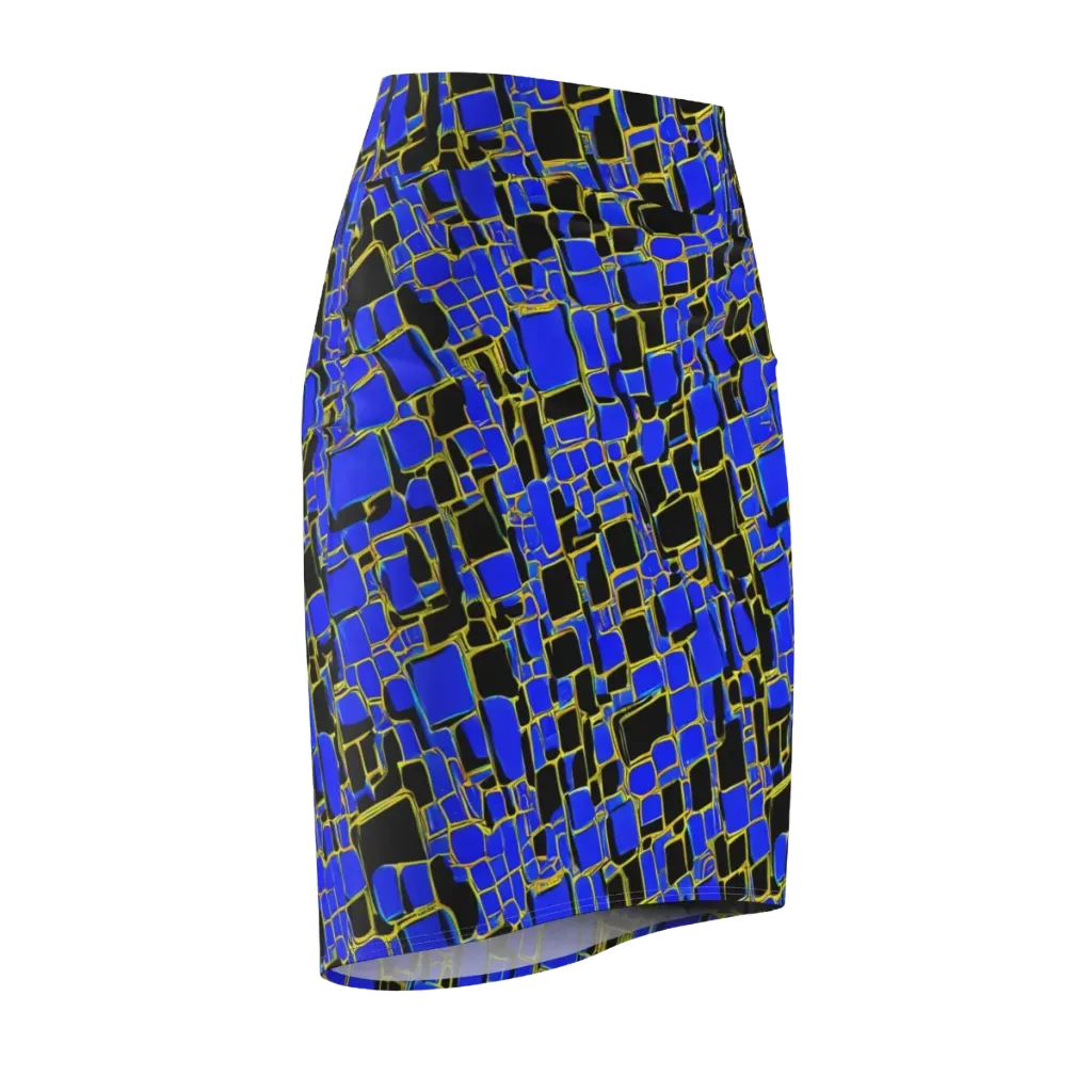Blue Gold Matrix on Pencil Skirt — Front Side