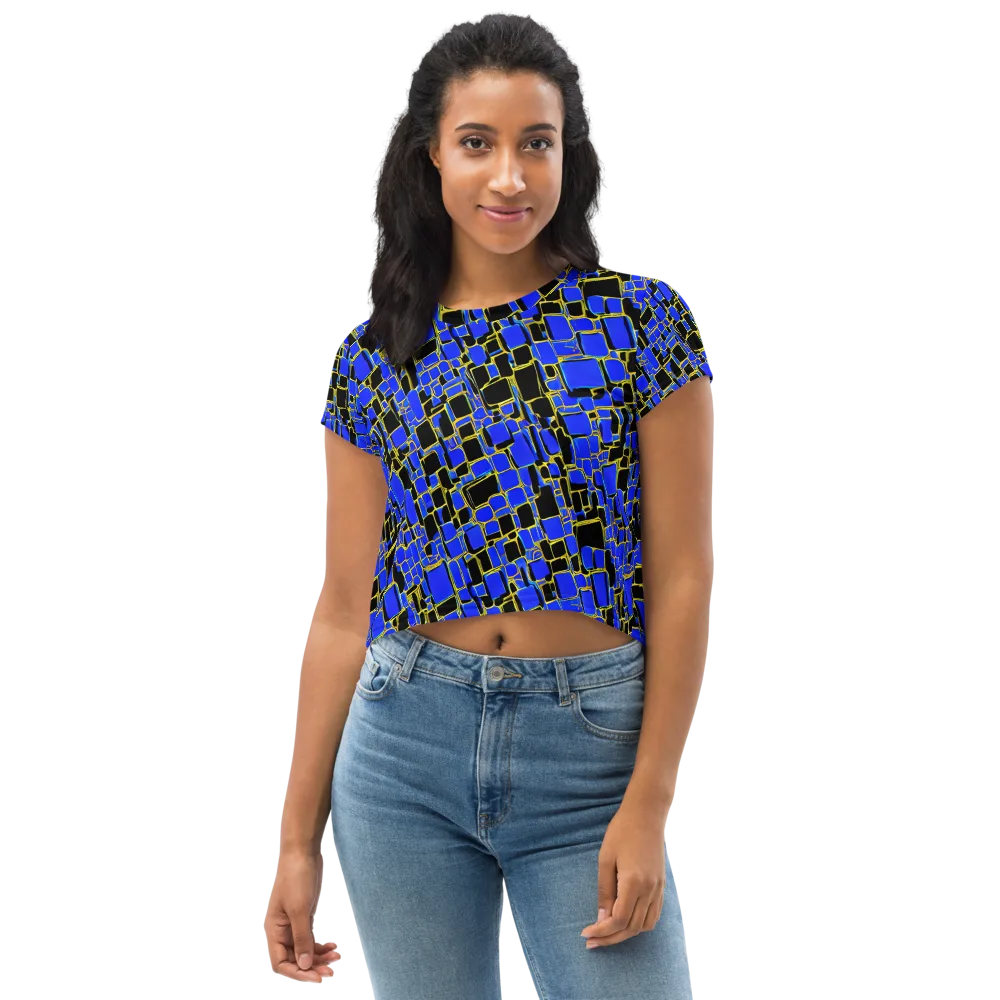 Blue Gold Matrix on Crop Tee — Front