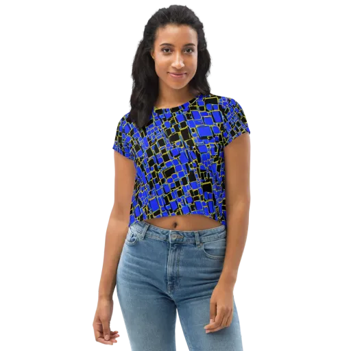 Blue Gold Matrix on a Crop Tee