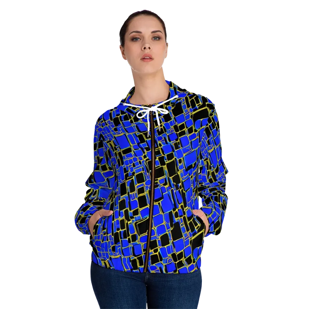 Blue Gold Matrix on Women's Full-Zip Hoodie — Front On Person