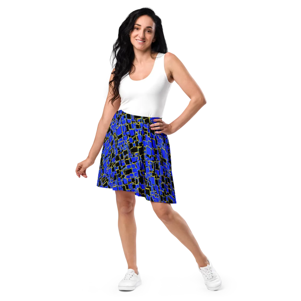 Blue Gold Matrix on Skater Skirt — Front