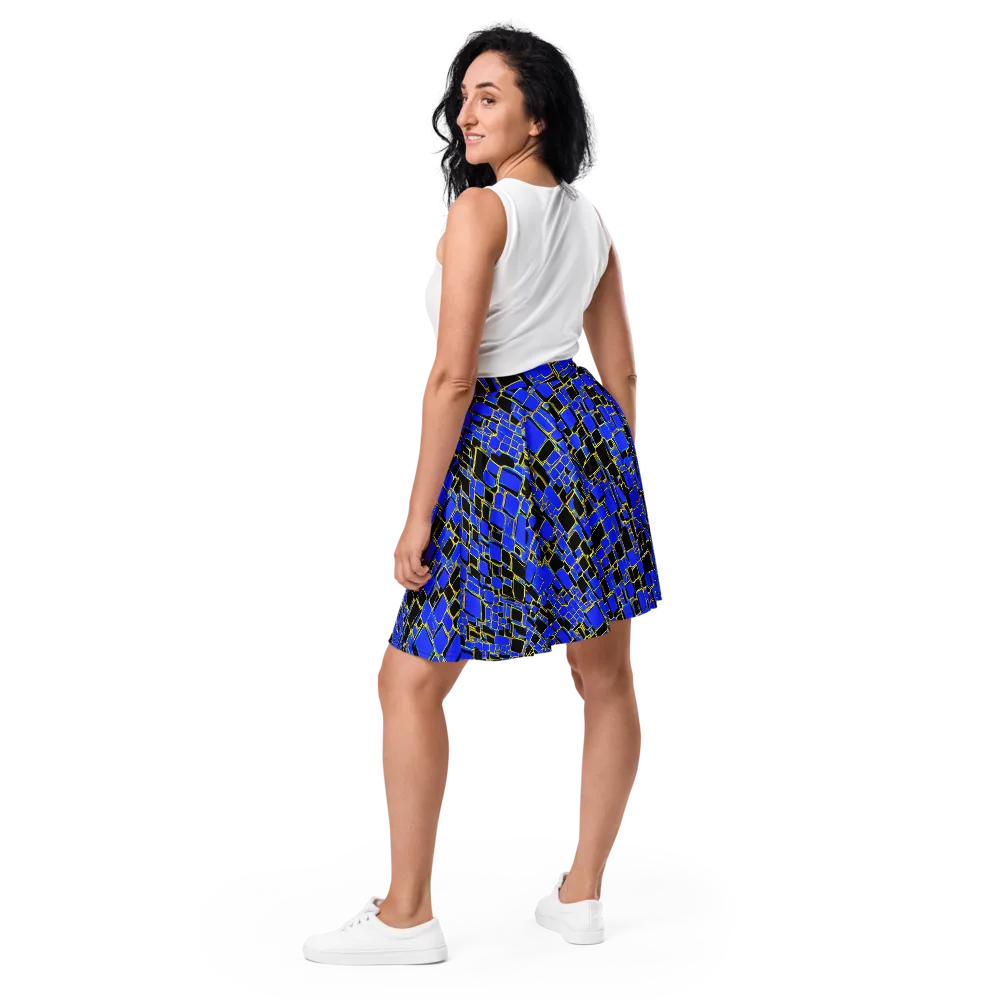 Blue Gold Matrix on Skater Skirt — Back