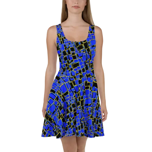Blue Gold Matrix on a Skater Dress