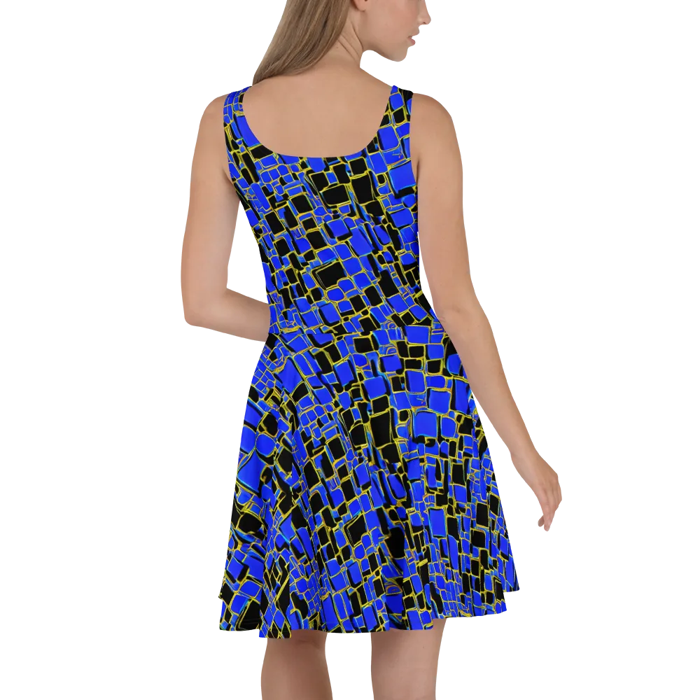 Blue Gold Matrix on Skater Dress — Back