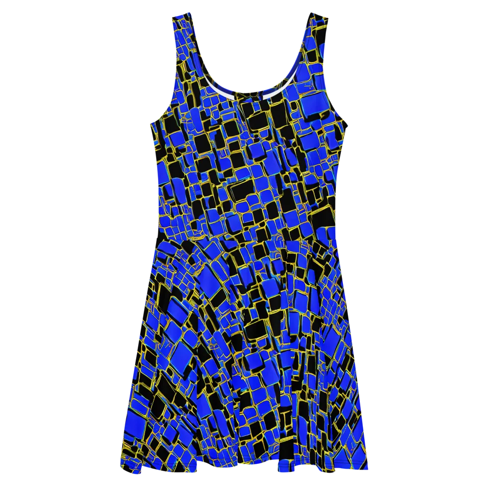 Blue Gold Matrix on Skater Dress — Front