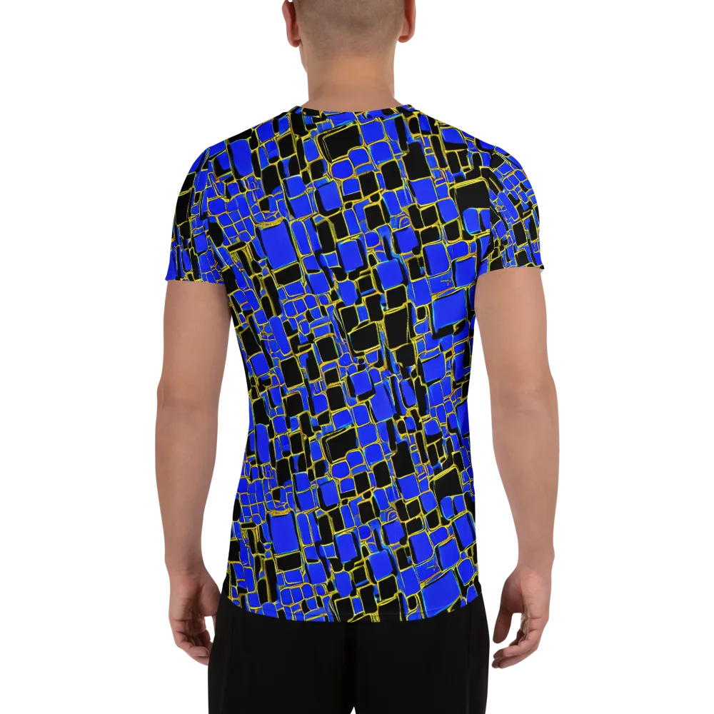 Blue Gold Matrix on Men's Athletic T-Shirt — Back