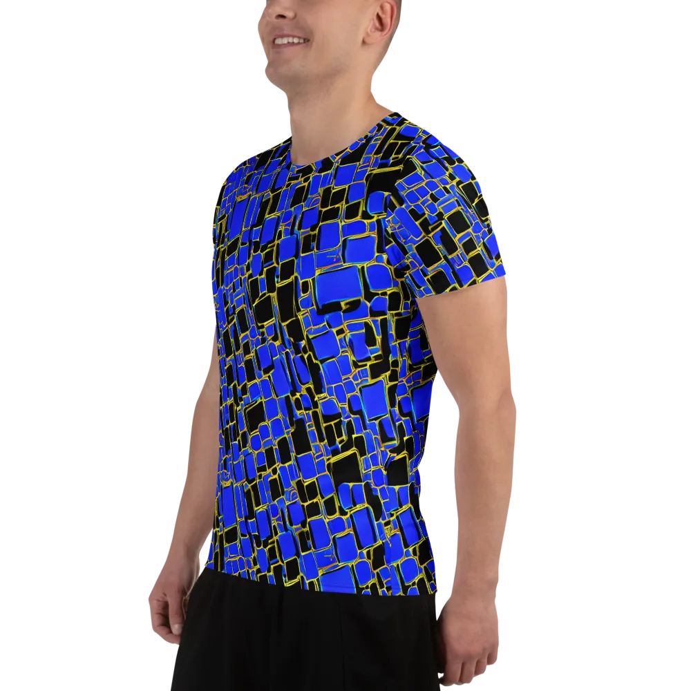 Blue Gold Matrix on Men's Athletic T-Shirt — Left