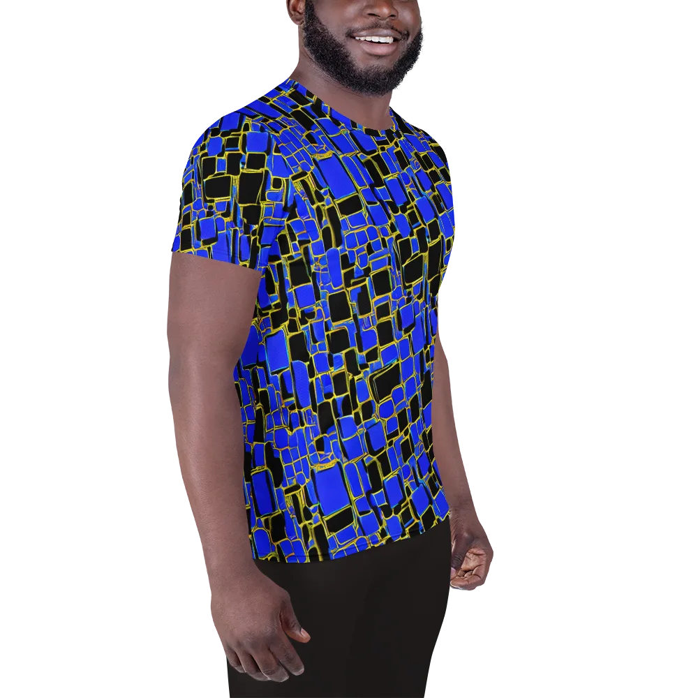 Blue Gold Matrix on Men's Athletic T-Shirt — Right