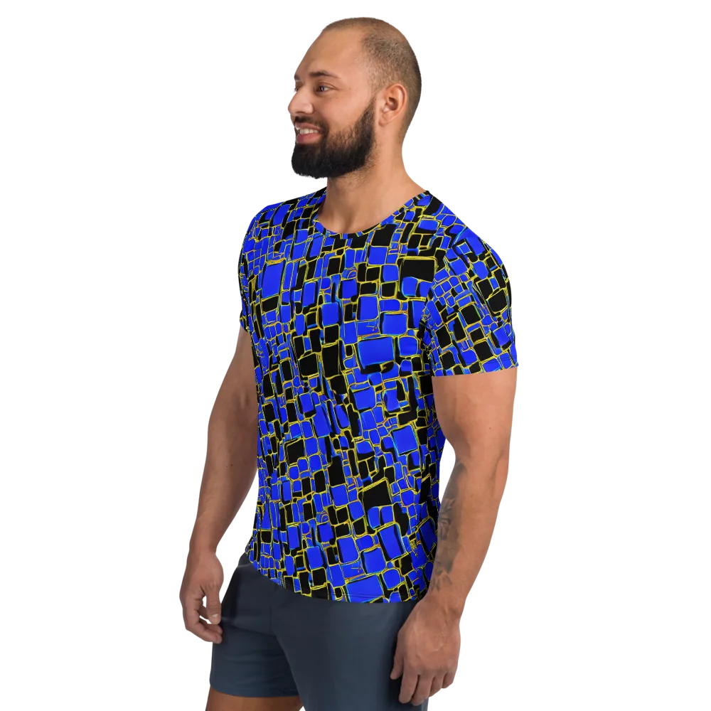 Blue Gold Matrix on Men's Athletic T-Shirt — Left