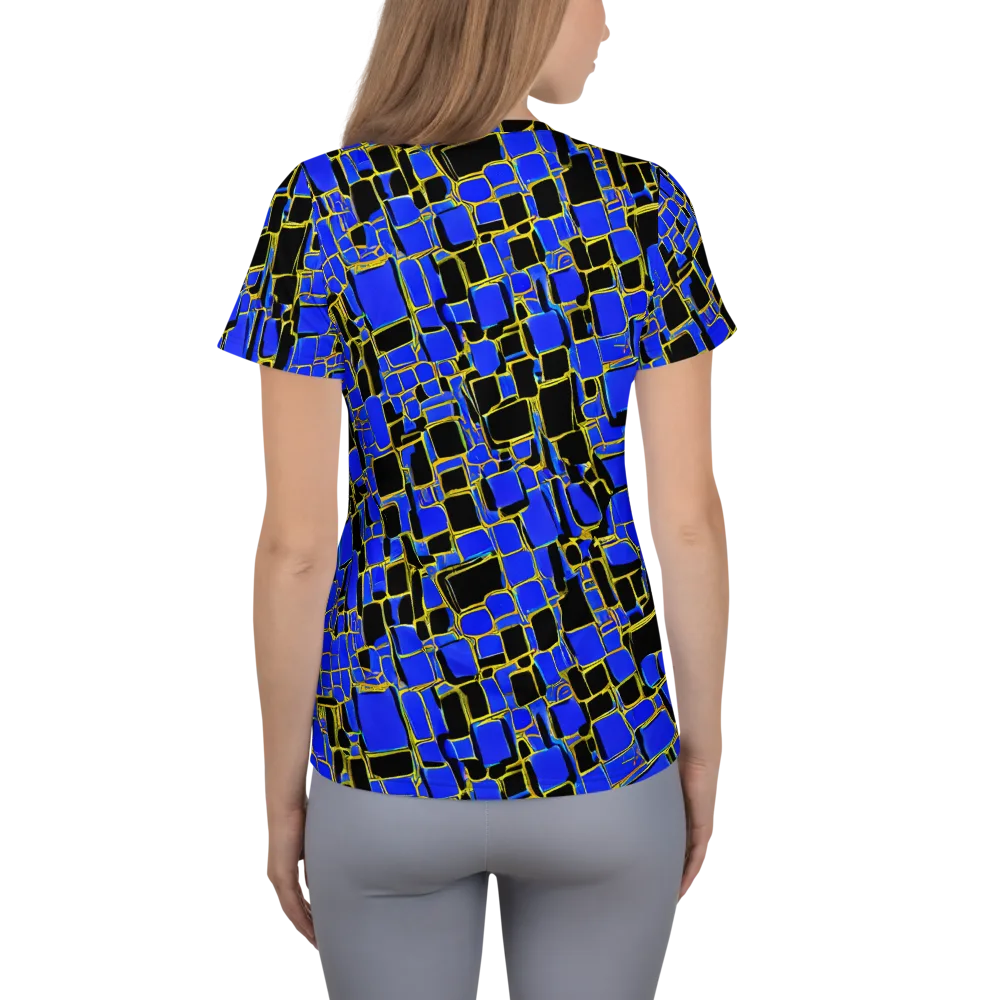 Blue Gold Matrix on Women's Athletic T-Shirt — Back