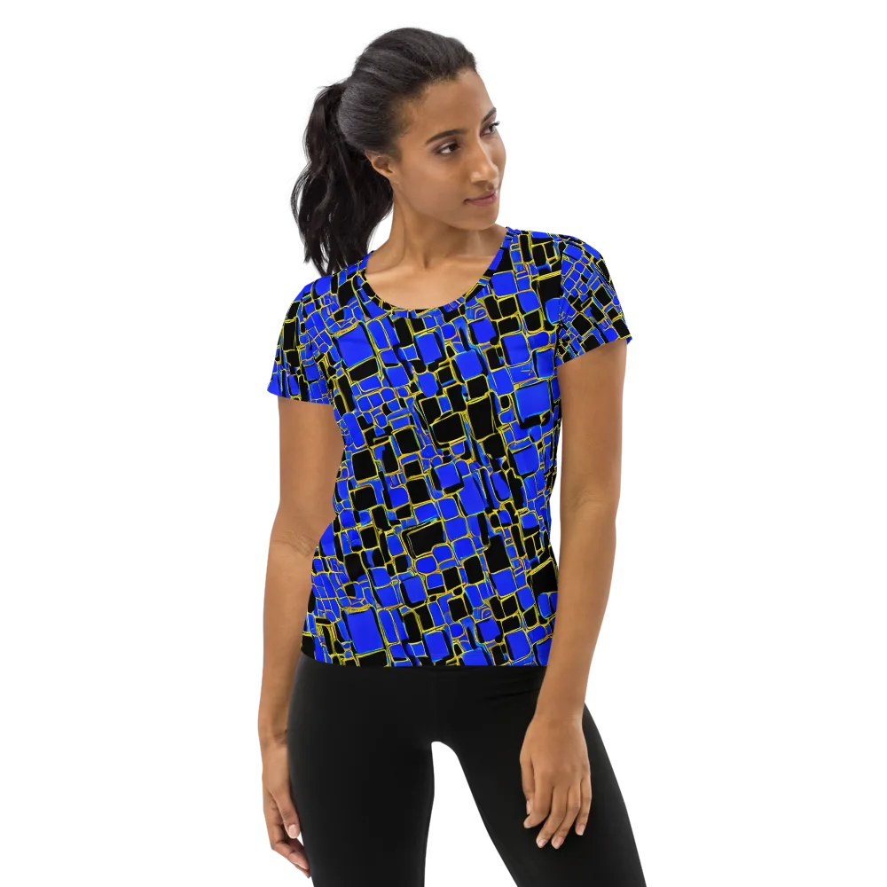 Blue Gold Matrix on Women's Athletic T-Shirt — Front