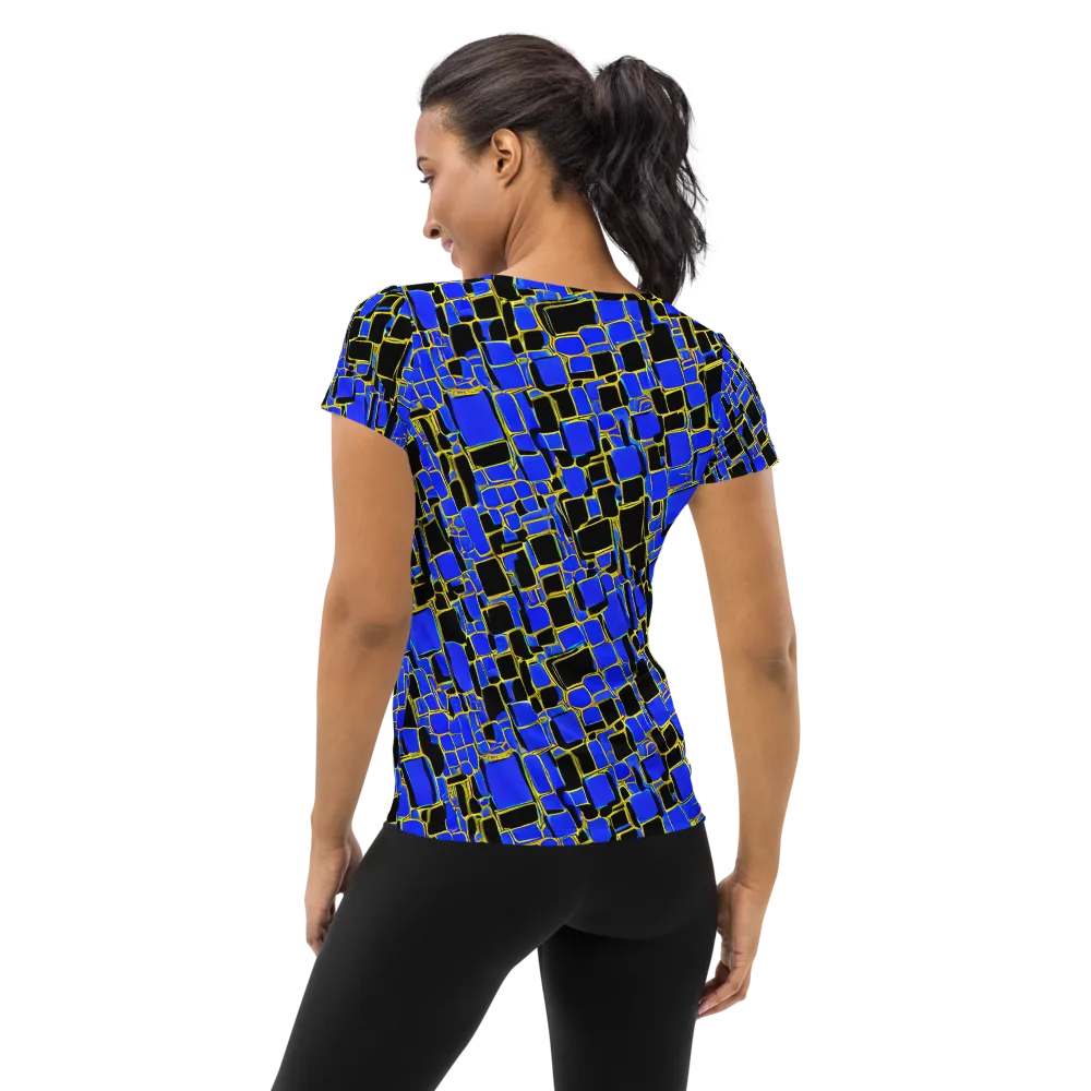 Blue Gold Matrix on Women's Athletic T-Shirt — Back