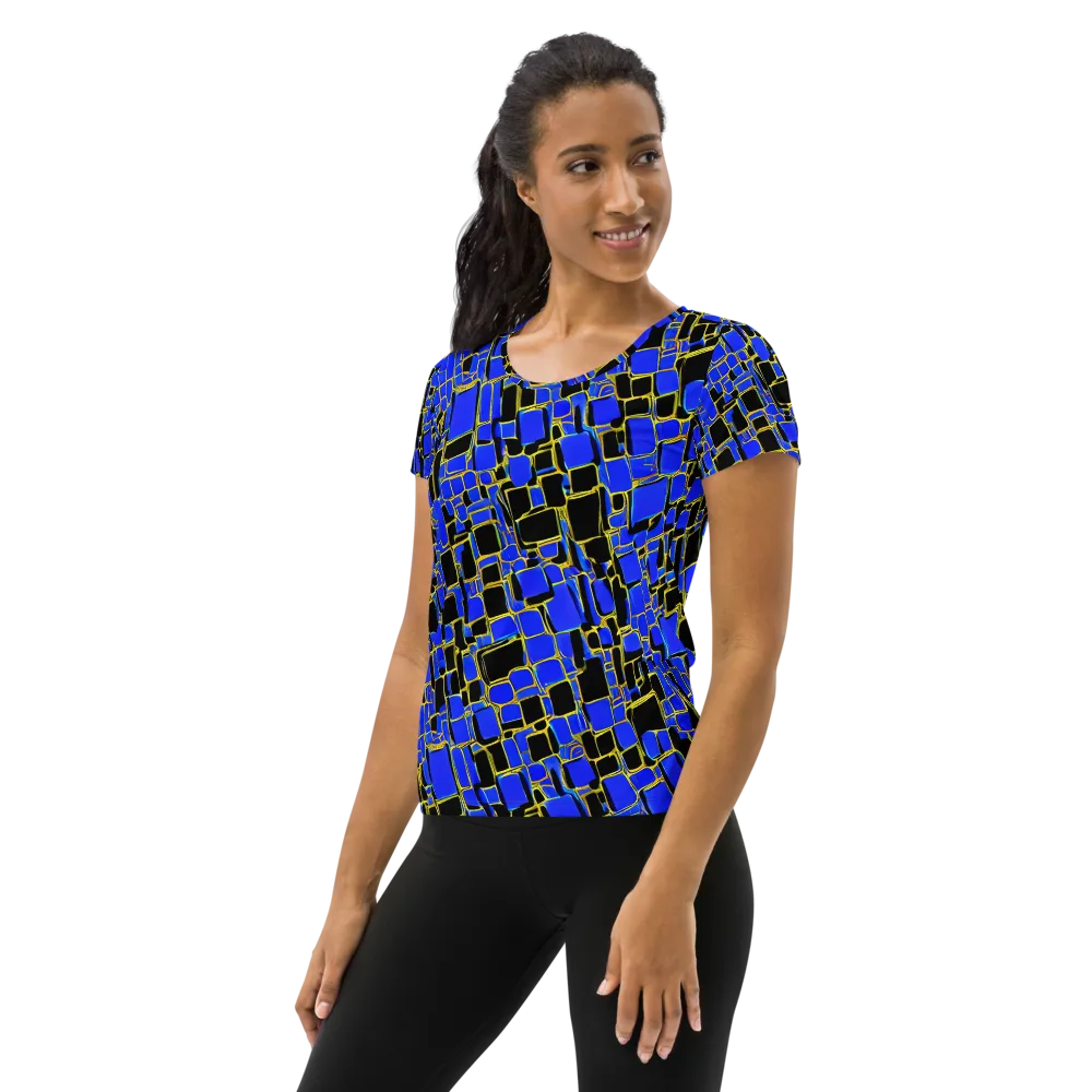 Blue Gold Matrix on Women's Athletic T-Shirt — Left