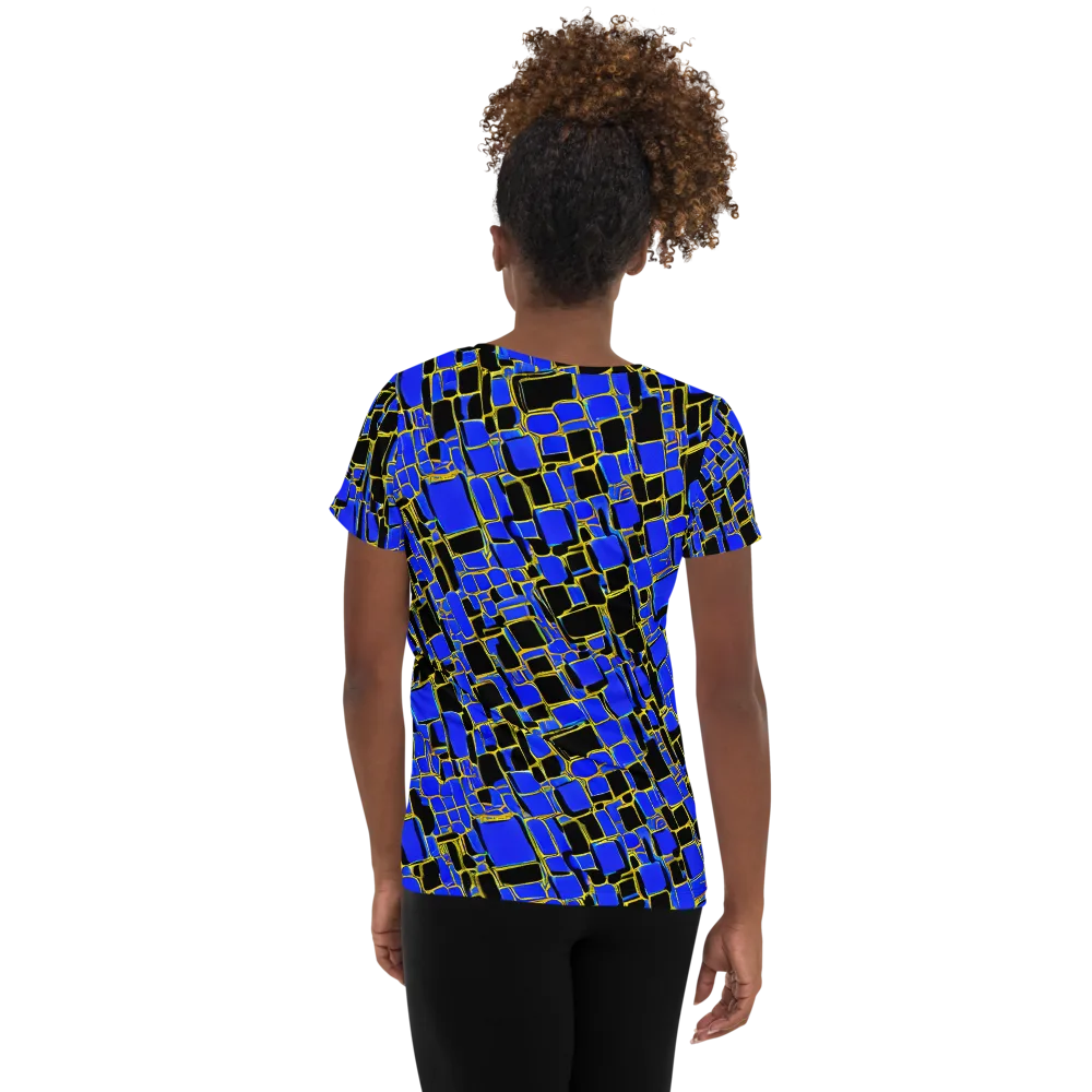 Blue Gold Matrix on Women's Athletic T-Shirt — Back