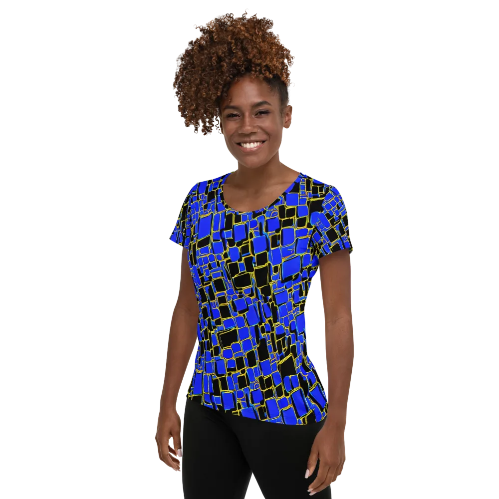 Blue Gold Matrix on Women's Athletic T-Shirt — Left
