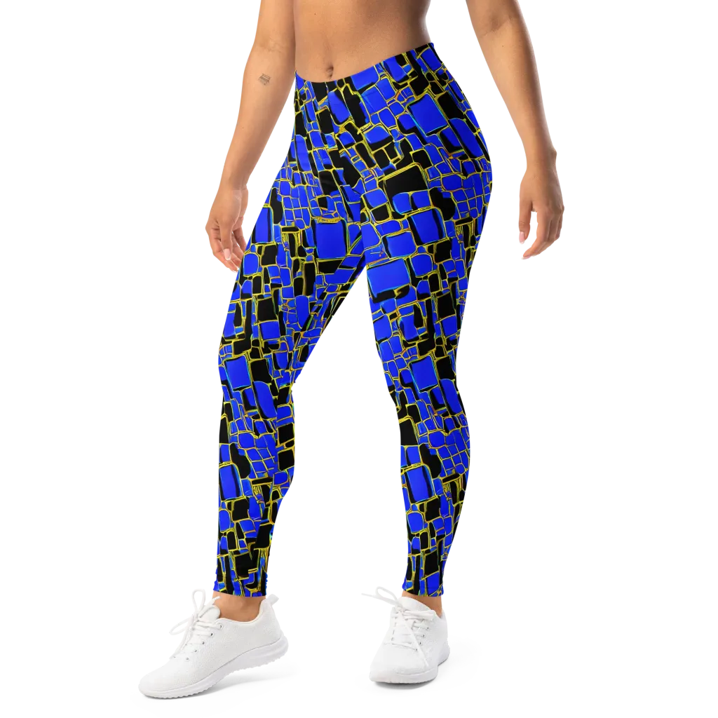 Blue Gold Matrix on Leggings — Left Front