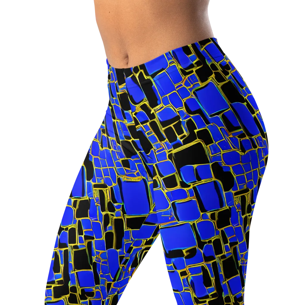 Blue Gold Matrix on Leggings — Left Front