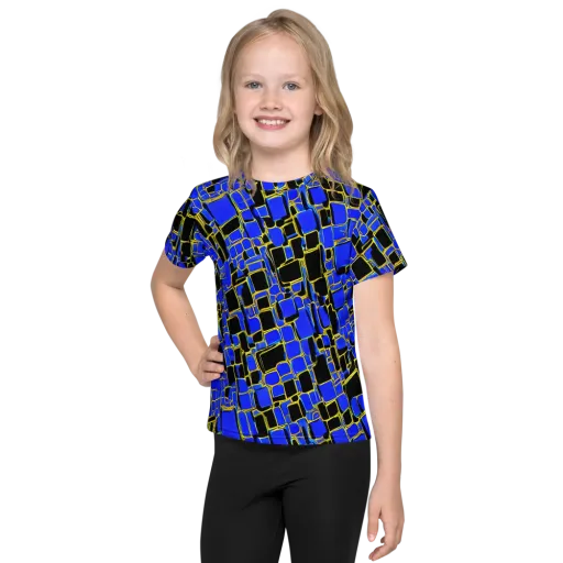 Blue Gold Matrix on a Kids Crew Neck T-Shirt