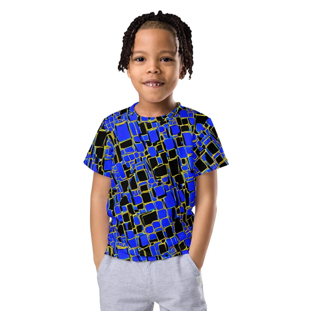 Blue Gold Matrix on Kids Crew Neck T-Shirt — Front