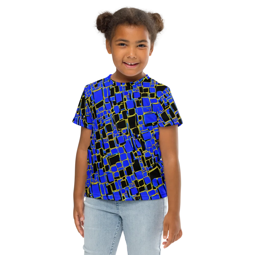 Blue Gold Matrix on Kids Crew Neck T-Shirt — Front