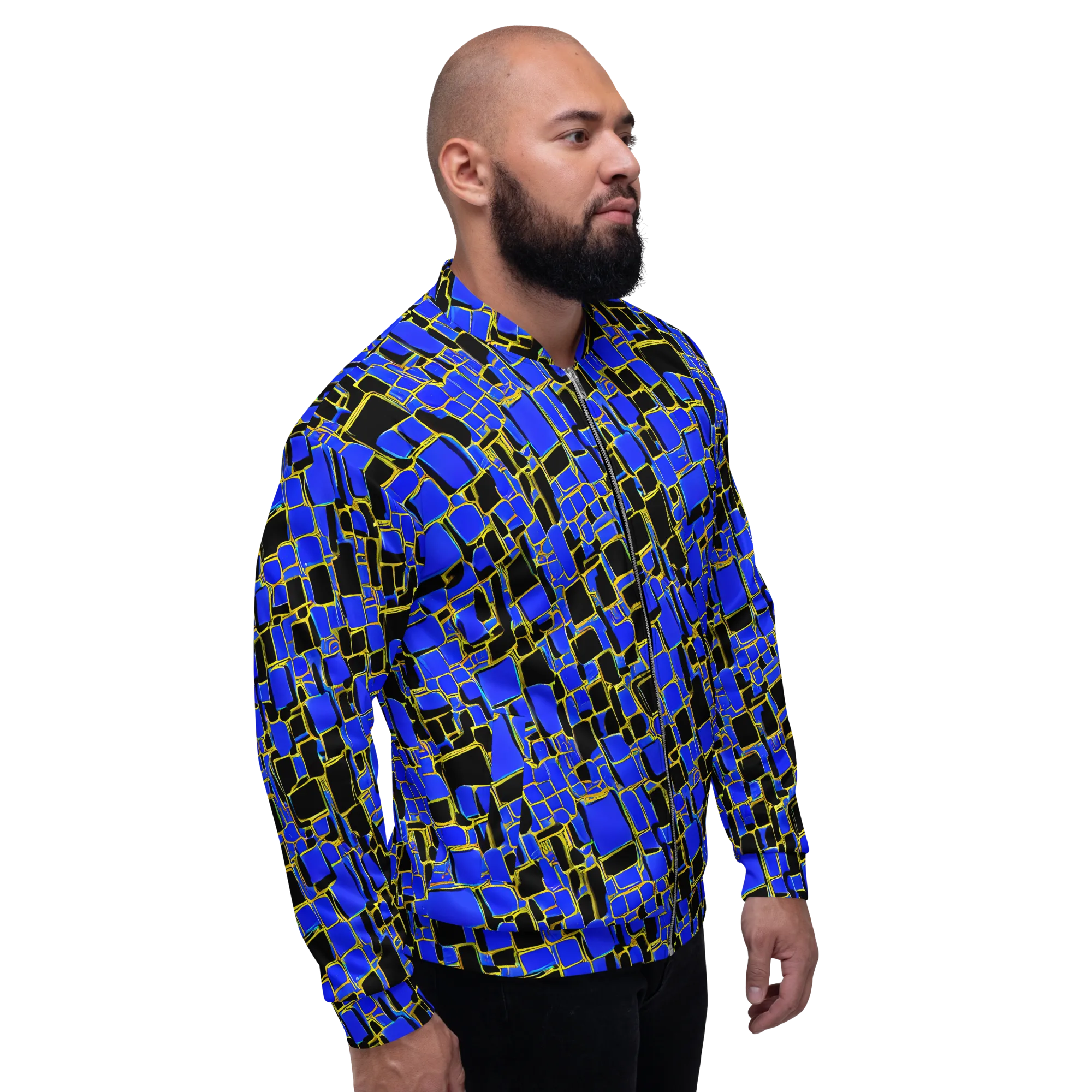 Blue Gold Matrix on Bomber Jacket — Right