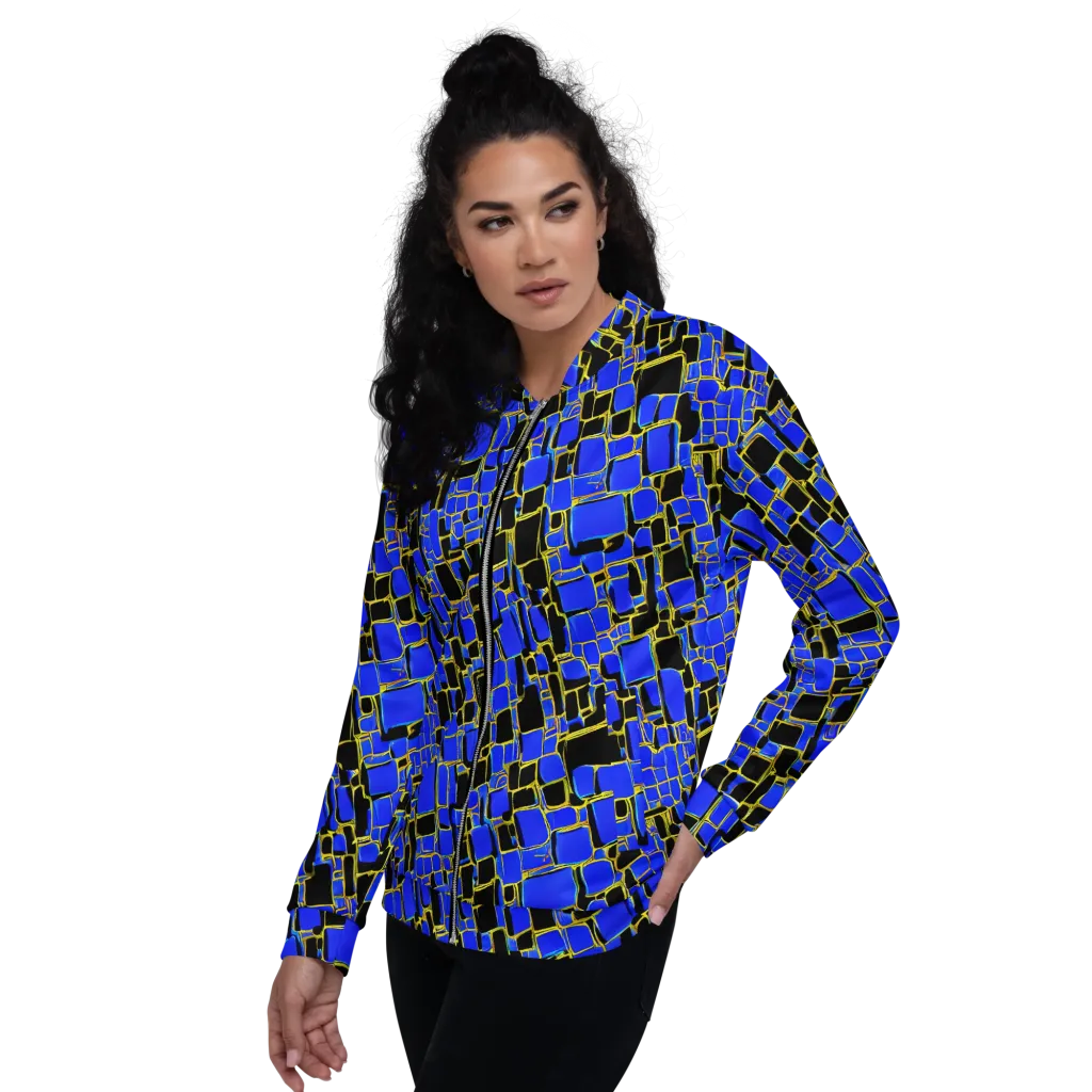 Blue Gold Matrix on Bomber Jacket — Left