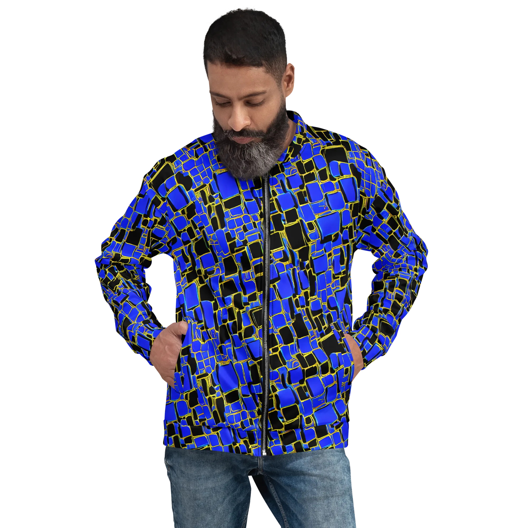 Blue Gold Matrix on Bomber Jacket — Front