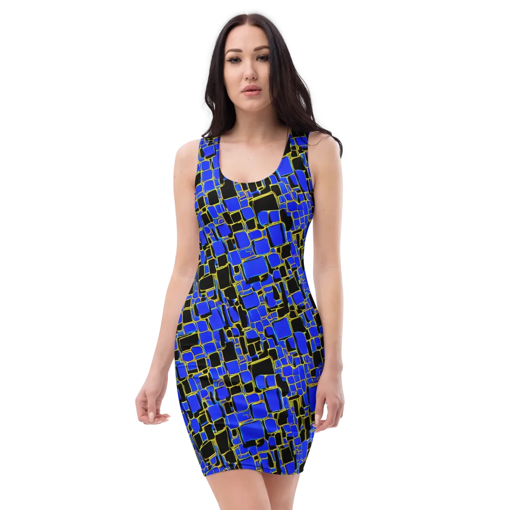 Blue Gold Matrix on Bodycon Dress — Front