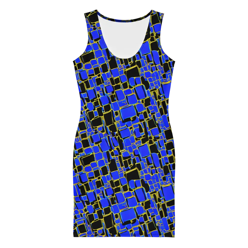 Blue Gold Matrix on Bodycon Dress — Front