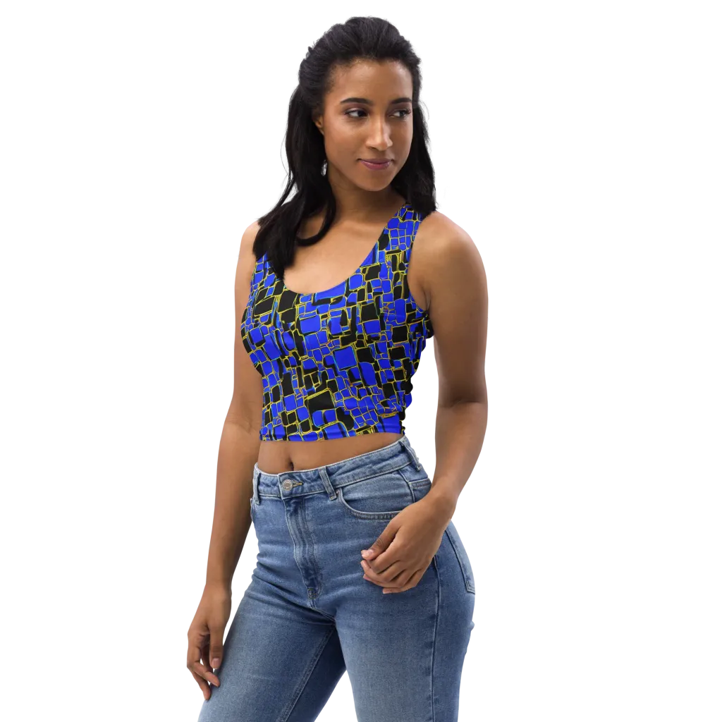 Blue Gold Matrix on Crop Top — Left Front