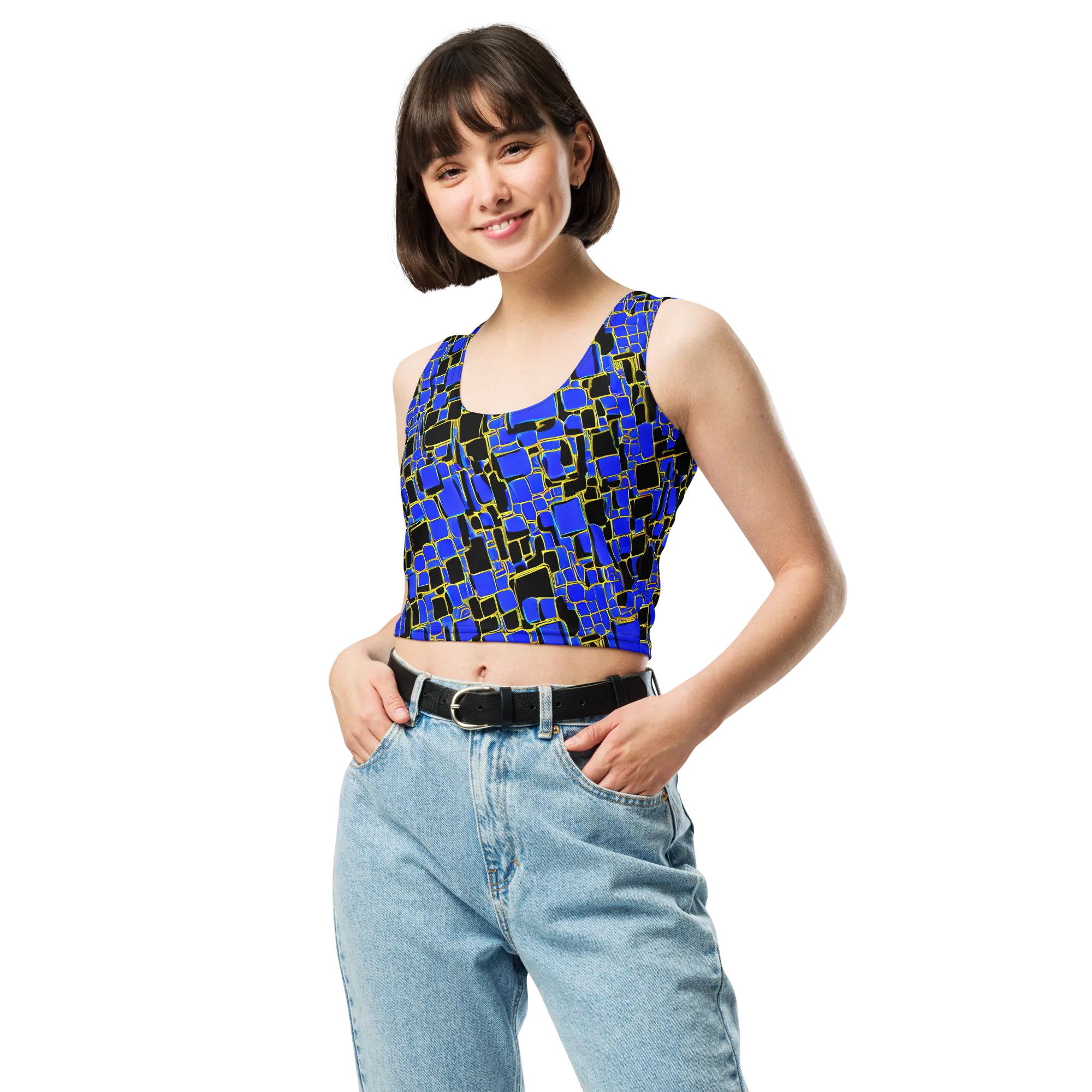 Blue Gold Matrix on Crop Top — Front