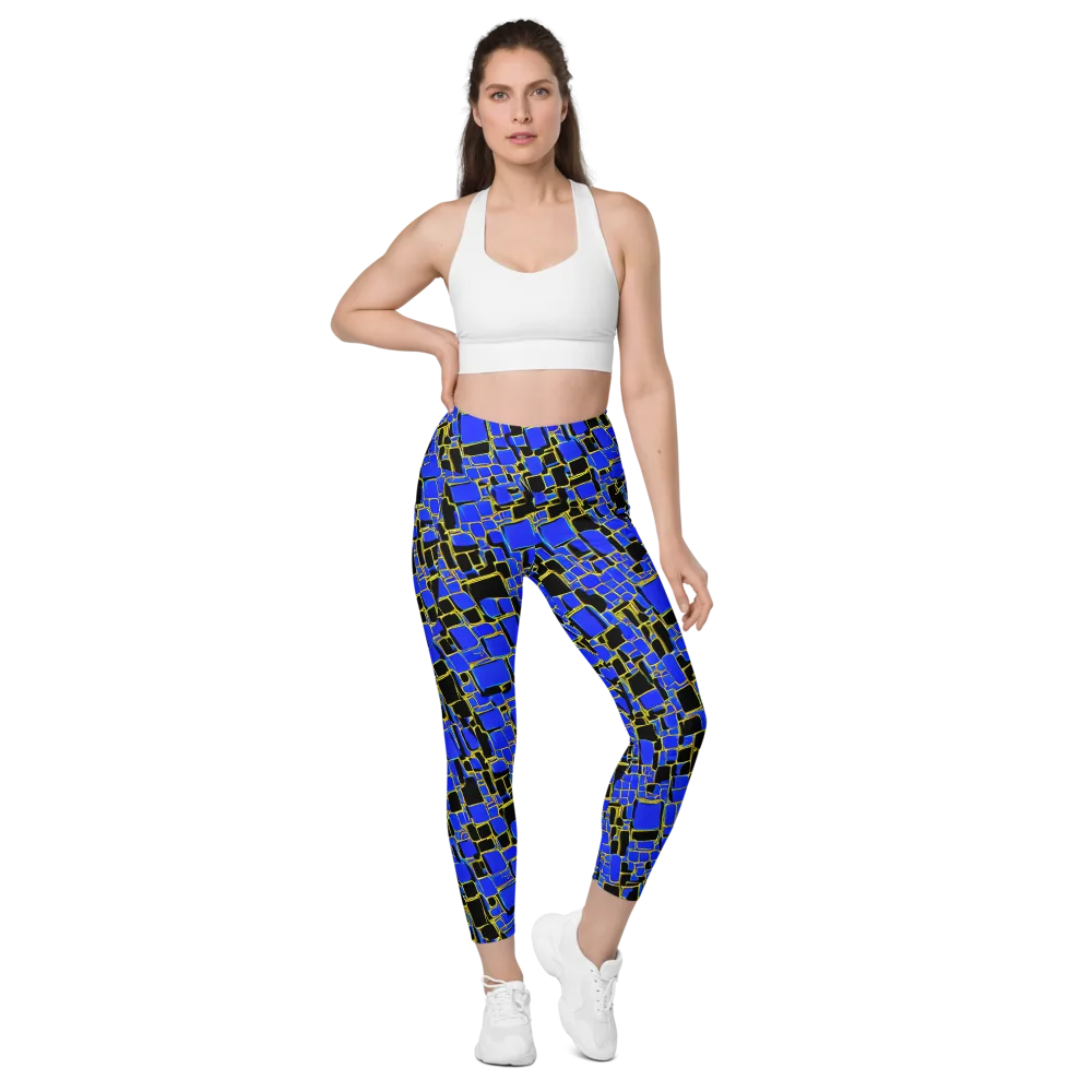 Blue Gold Matrix on Leggings with Pockets — Front