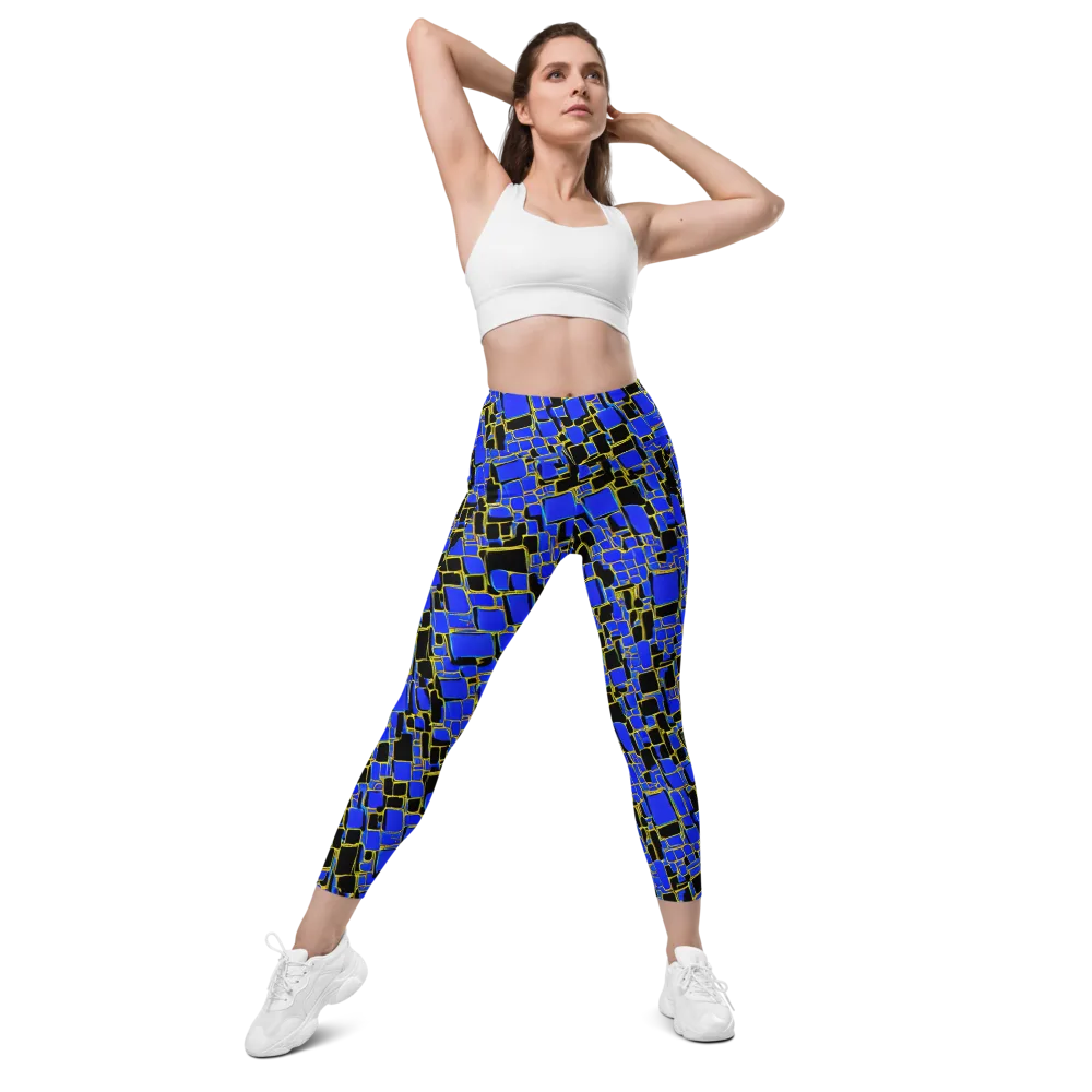 Blue Gold Matrix on Leggings with Pockets — Front