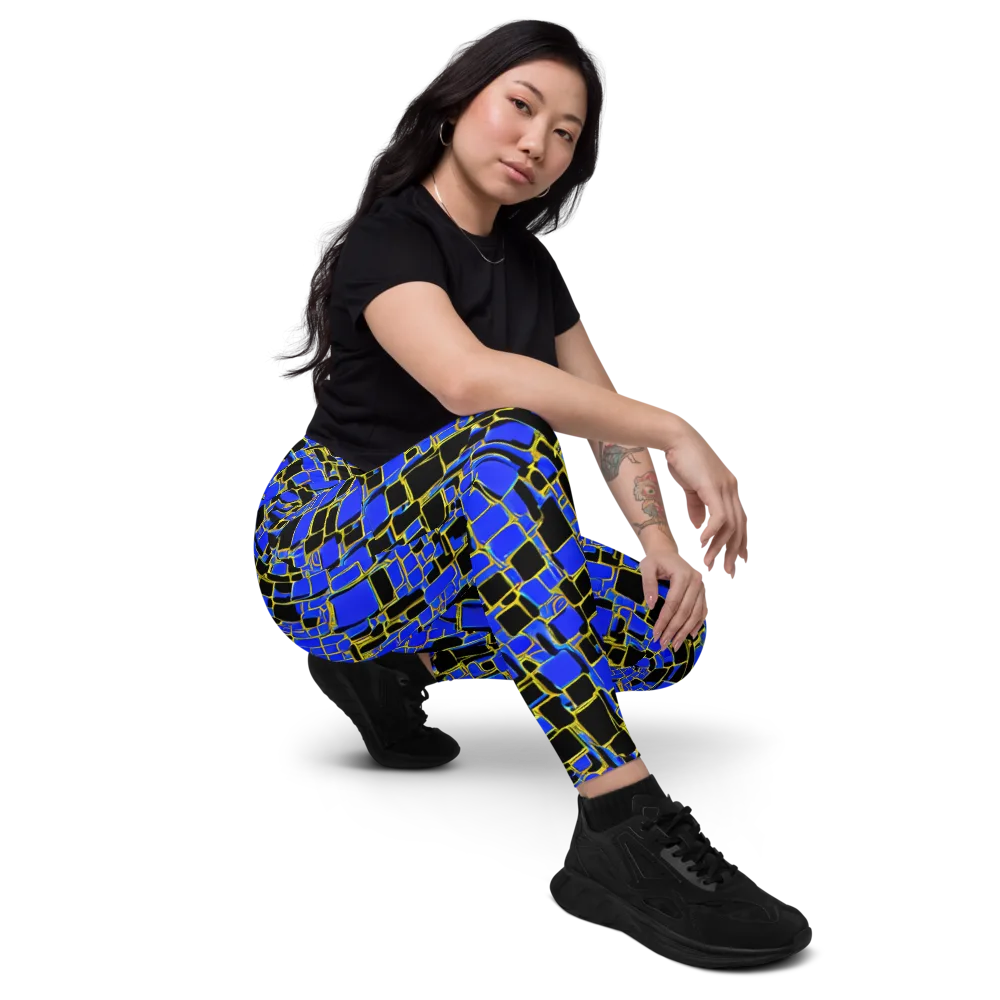 Blue Gold Matrix on Leggings with Pockets — Right Front