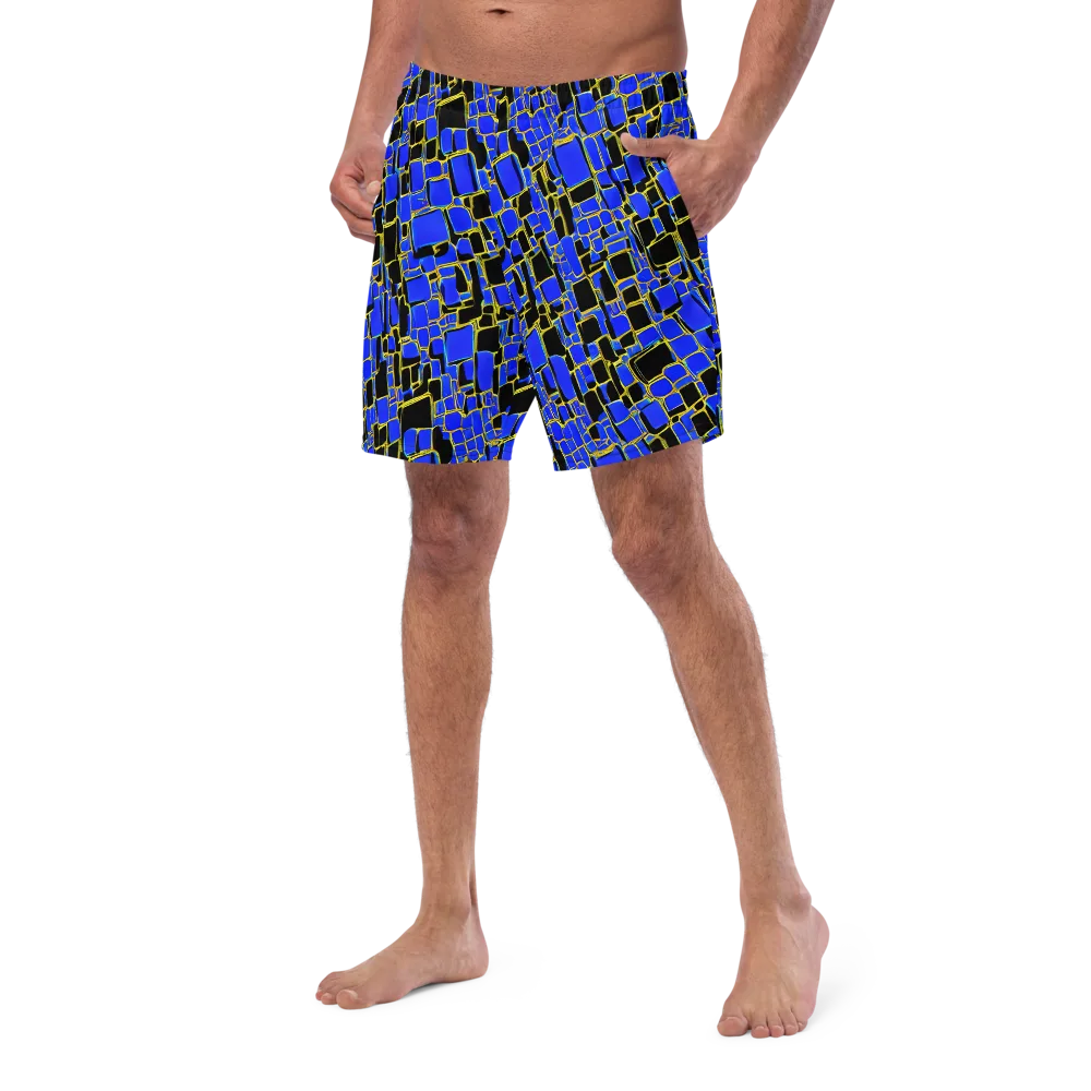 Blue Gold Matrix on Swim Trunks — Left Front