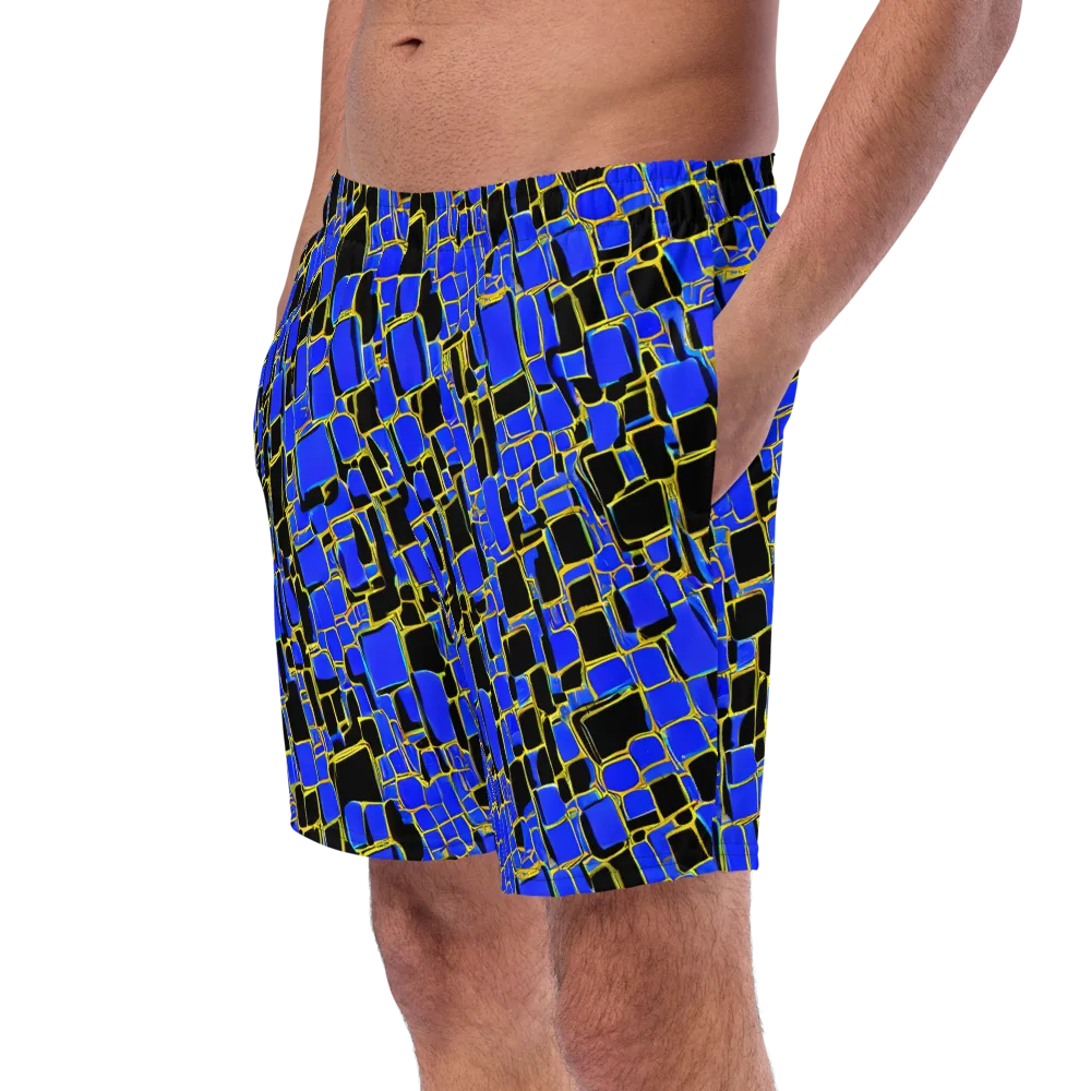 Blue Gold Matrix on Swim Trunks — Left Front