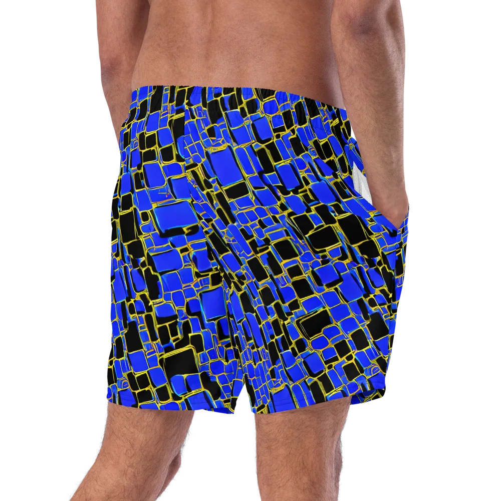 Blue Gold Matrix on Swim Trunks — Right Back