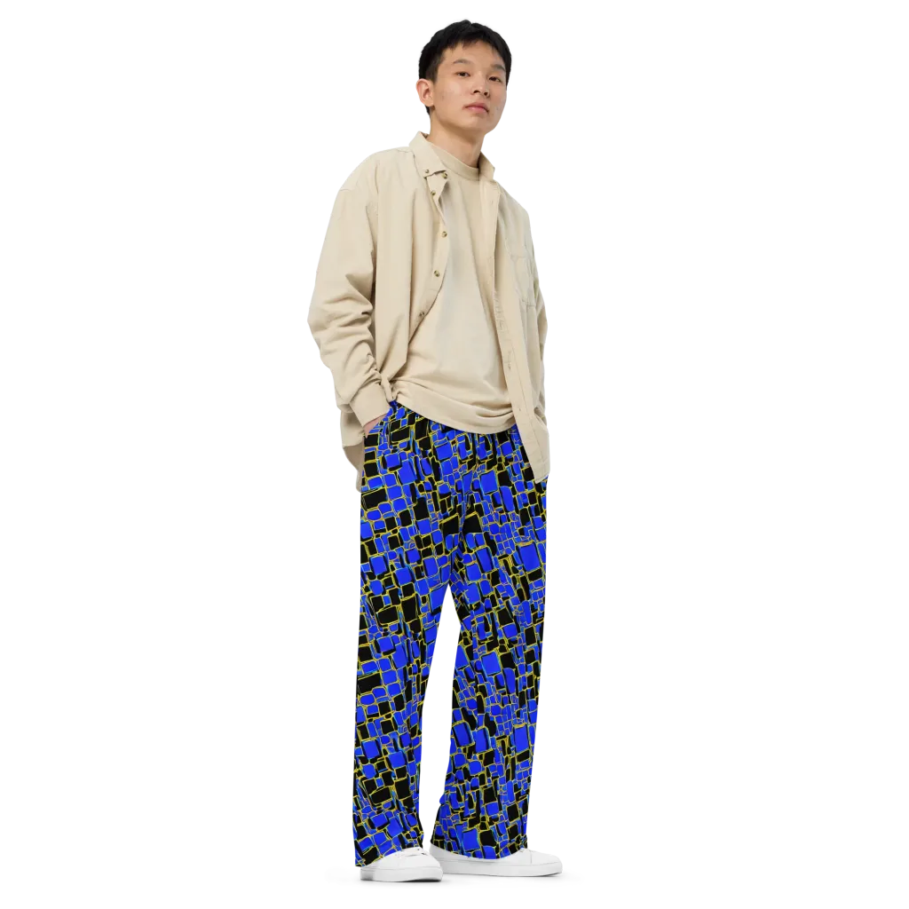 Blue Gold Matrix on Wide-Leg Pants — Right Front