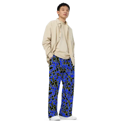 Blue Gold Matrix on a Wide-Leg Pants