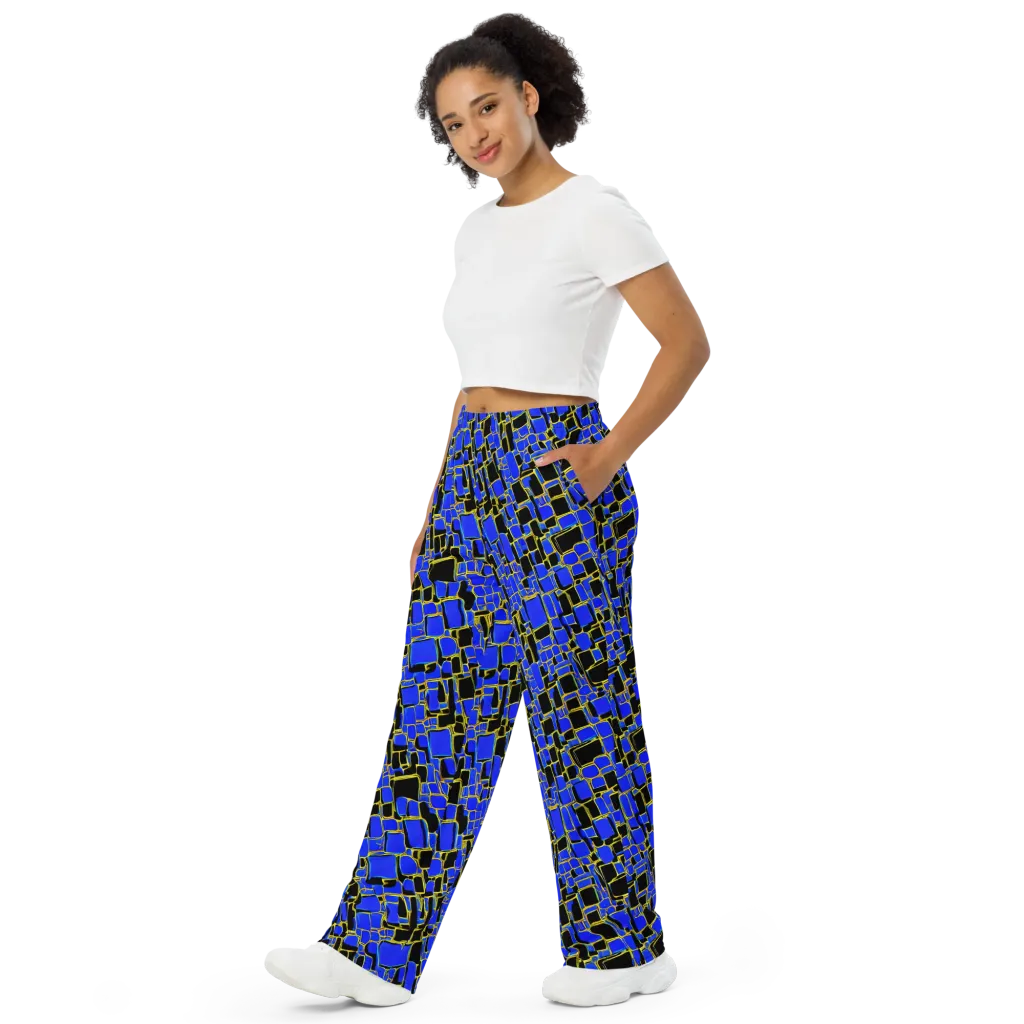 Blue Gold Matrix on Wide-Leg Pants — Left Front