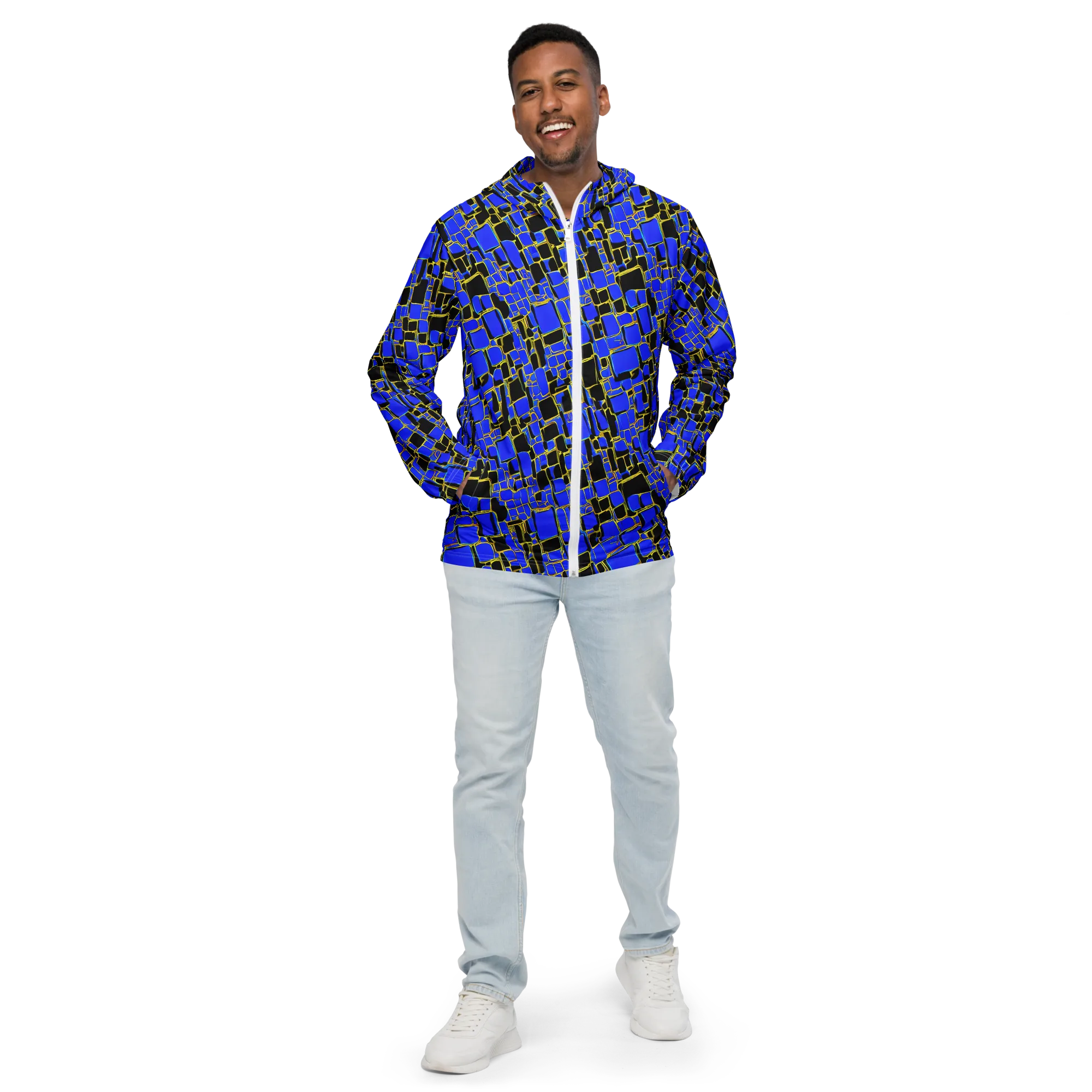 Blue Gold Matrix on Men's Windbreaker — Front