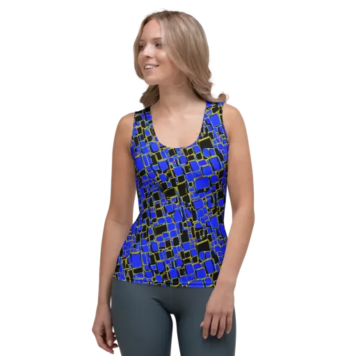 Blue Gold Matrix on a Women's Tank Top