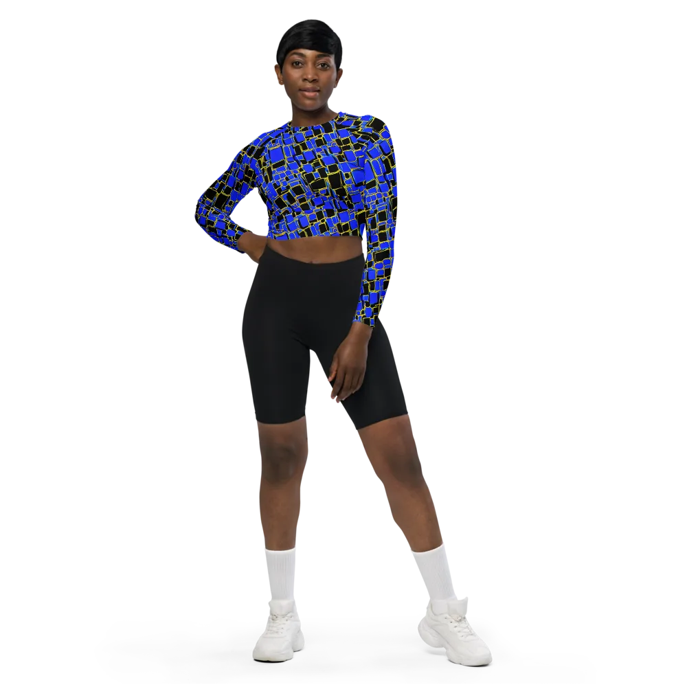 Blue Gold Matrix on Long Sleeve Crop Top — Front