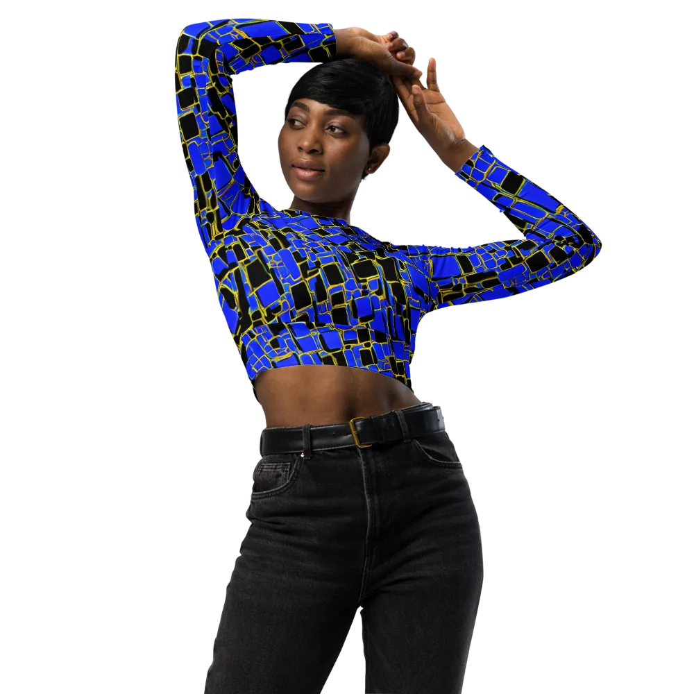 Blue Gold Matrix on Long Sleeve Crop Top — Front