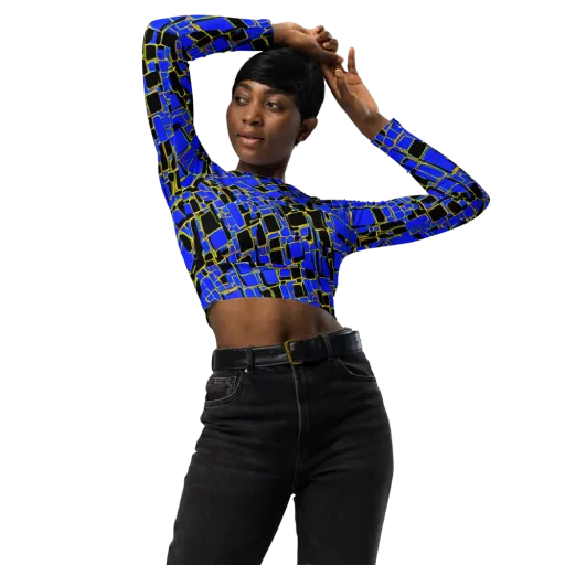 Blue Gold Matrix on a Long Sleeve Crop Top