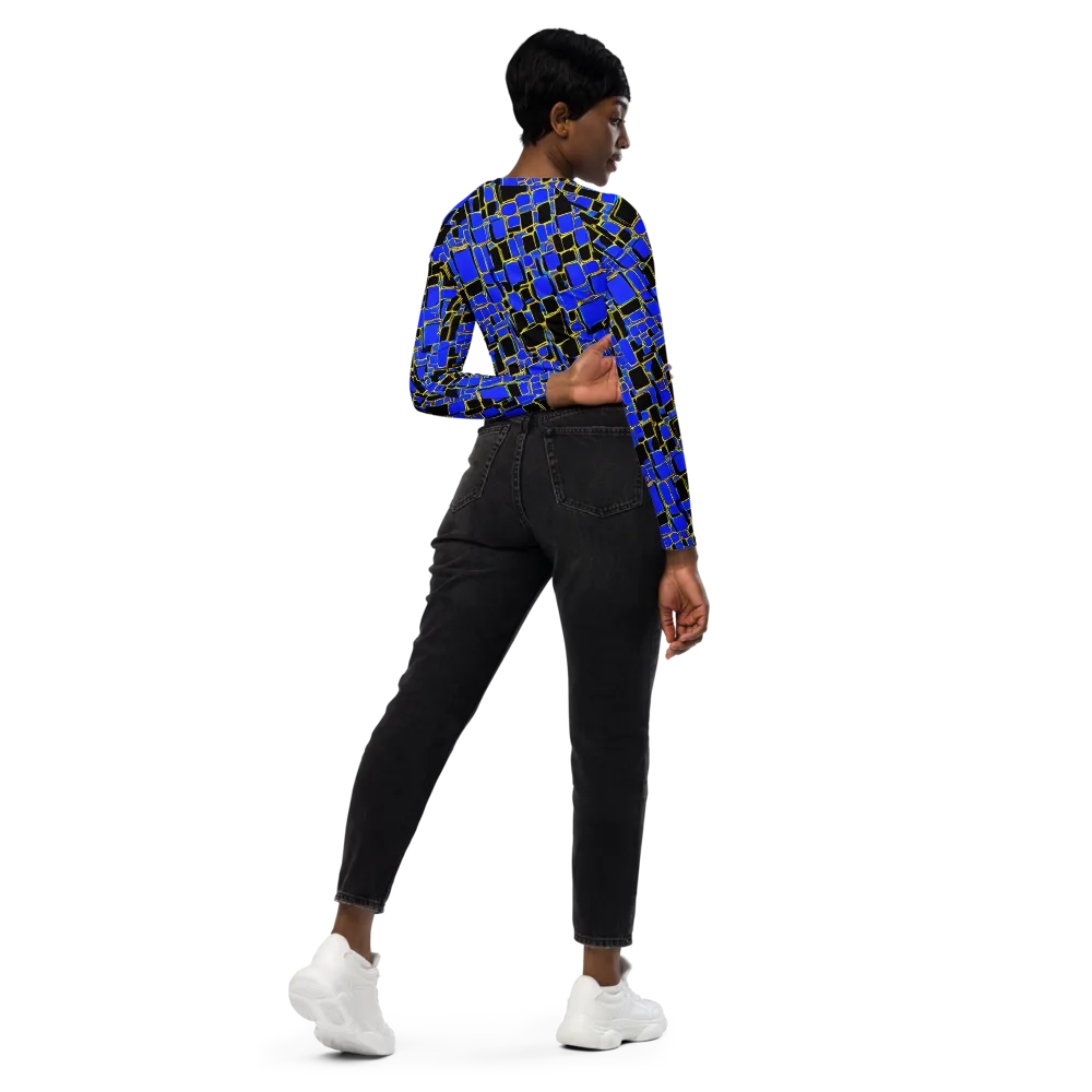 Blue Gold Matrix on Long Sleeve Crop Top — Right Back